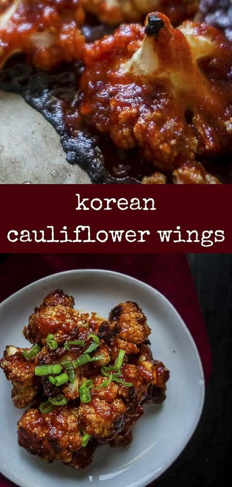 Gochujang Cauliflower, Korean Fried Cauliflower, Korean Cauliflower, Chili Cauliflower, Cauliflower Baked, Korean Chili, Oven Roasted Cauliflower, Spicy Cauliflower, Cauliflower Wings