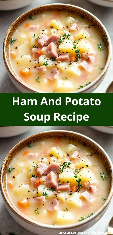 Discover the ultimate comfort food with this Ham and Potato Soup Recipe. It’s an easy soup recipe that combines creamy goodness with savory ham, making it an ideal choice for cozy family gatherings. Recipe For Cold Weather, Creamy Ham And Potato Soup, Ham Potato Soup, Savory Ham, Ham And Potato Soup, Ham Potato, Creamy Potato Soup, Ham Soup, Best Soup Recipes