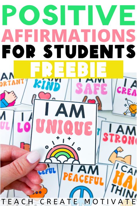 This freebie is perfect for students who need some extra motivation and inspiration! These positive affirmations will help them stay focused and confident, so they can succeed in school and in life. Positive Postcards For Students, 1st Grade Affirmations, Student Positive Affirmations, Classroom Positive Affirmations, Teacher Affirmations Encouragement, Classroom Affirmations, Student Affirmations, Affirmations For Students, 2024 Classroom