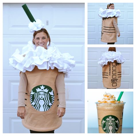 Starbucks. Frappuccino. Halloween costume. Felt. Pellon. Puff paint. Homemade. Starbucks Cup Costume, Diy Starbucks Costume, Diy Starbucks Cup, Starbucks Halloween Costume, Starbucks Costume, Diy Starbucks, Café Starbucks, Coffee Cups Diy, Starbucks Diy