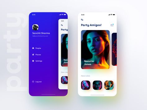 New app drawer Idea with a minimal view of party+dating app by Sanchit Sharma for domingo on Dribbble App Drawer, Dating App, Saint Charles, Show And Tell, App Design, Creative Professional, Global Community, Drawers