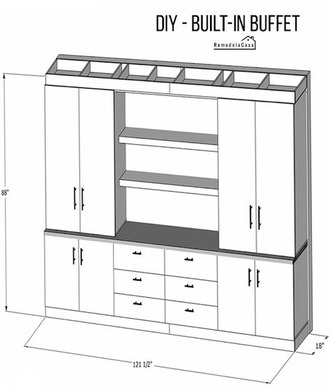 Diy Built In Buffet, Kitchen Built In Hutch, Built In Hutch Dining Room, Built In Kitchen Hutch, Dining Room Built In Cabinets, Buffet Built In, Built In Sideboard, Dining Room Built Ins, Dining Room Built In