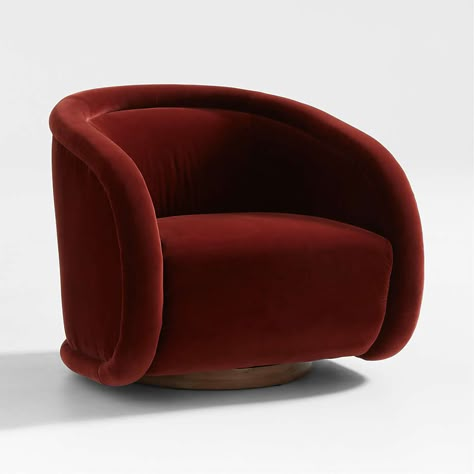 Medoc Swivel Chair + Reviews | Crate and Barrel Maserati Interior, Sunken Room, Red Velvet Chair, Red Accent Chair, Velvet Swivel Chair, Wingback Accent Chair, Queen Upholstered Bed, Accent Seating, Leather Accent Chair