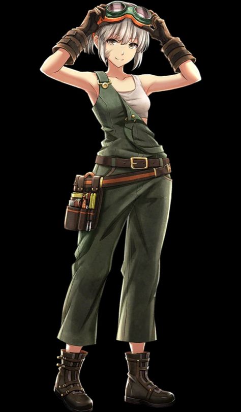 Anime Mechanic Woman, Plumber Character Design, Mechanic Woman Art, Mechanic Clothes Female, Inventor Pose, Engineer Woman Outfit, Inventor Pose Reference, Women Mechanics Outfit, Female Mechanic Art