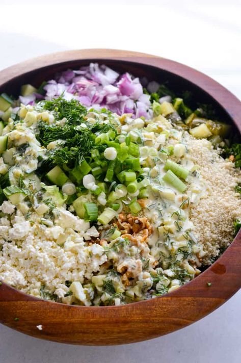 Crunchy Dill Pickle Salad Dill Pickle Rice, Dill Pickle Slaw, Cucumber Rice Salad, Pickle Salad Recipes, Dill Pickle Chickpea Salad, Trader Joes Salad Ideas, Pickle Coleslaw, Micro Salad, Dill Pickle Salad