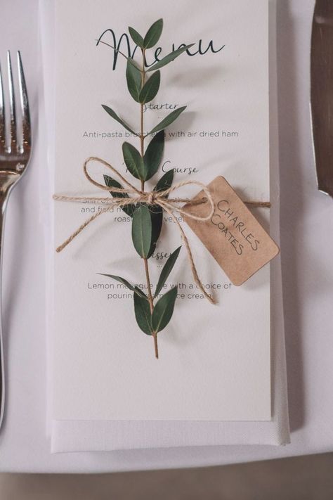 Greenery Place Setting, Wedding Table Menus, Marriage Reception, Wedding Barn, 카드 디자인, Whimsical Wonderland Weddings, Menu Card, Rustic Barn Wedding, Marriage Ceremony