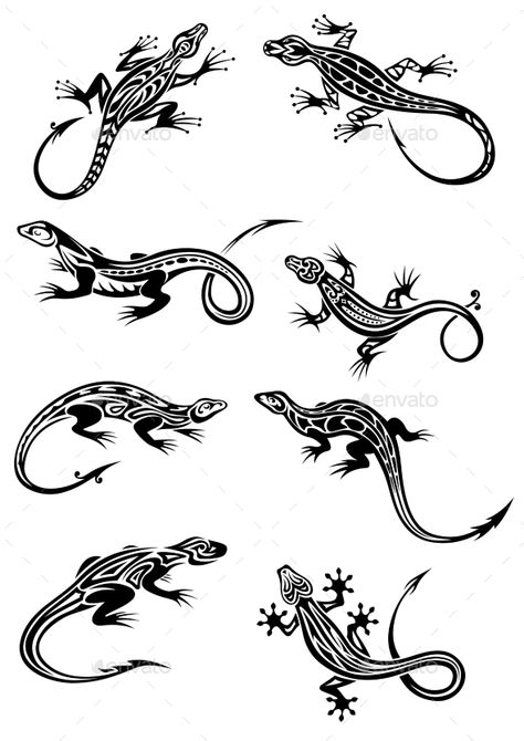 Lizards black silhouettes with tribal ornaments for tattoo, logo or t-shirt design  FLAT    SPORTS  MASCOTS    MEDICINE    FOOD Cartoon Lizard, Gecko Tattoo, Lizard Tattoo, Illustration Rose, Tattoo Logo, Animal Drawings Sketches, Stick N Poke Tattoo, Poke Tattoo, Abstract Tattoo