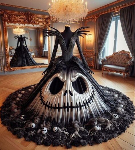 Halloween Quinceanera Dresses, Jack Skellington Dress, Goth Disney Outfits, Tim Burton Dress, Goth Thanksgiving, Daring Diva Outfits, Nightmare Before Christmas Clothing, Nightmare Before Christmas Dress, Gothic Gowns