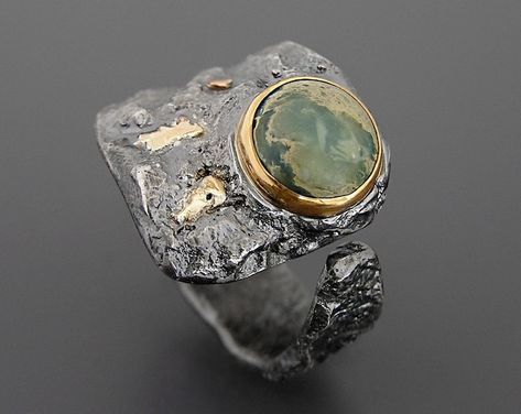 TkaczynskaStudio - Etsy Canada Ancient Treasure, Raw Ring, Wide Wedding Rings, Avant Garde Jewelry, Sea Floor, Mixed Metal Rings, Metal Jewellery, Ocean Treasures, Jasper Ring