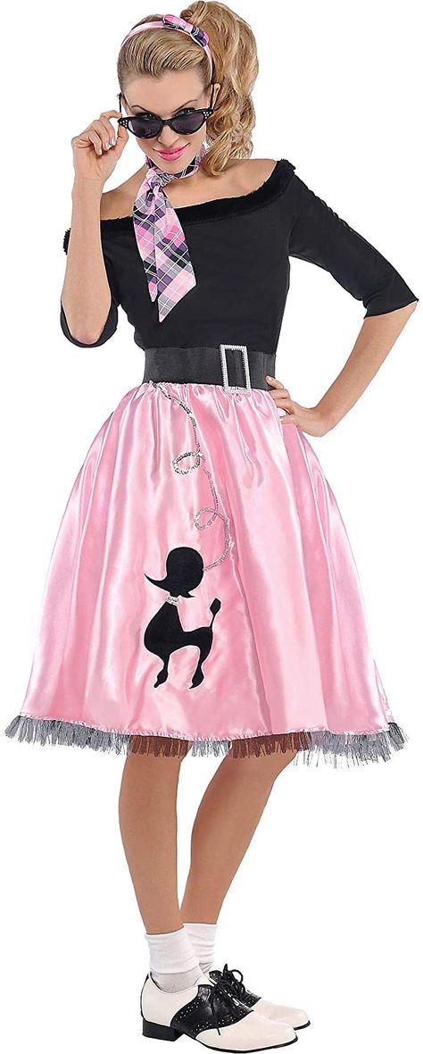 Sock Hop Outfits, Sock Hop Costumes, Poodle Skirt Outfit, Poodle Dress, 50s Costume, Plus Size Halloween Costume, Black And Pink Dress, Sock Hop, Poodle Skirt