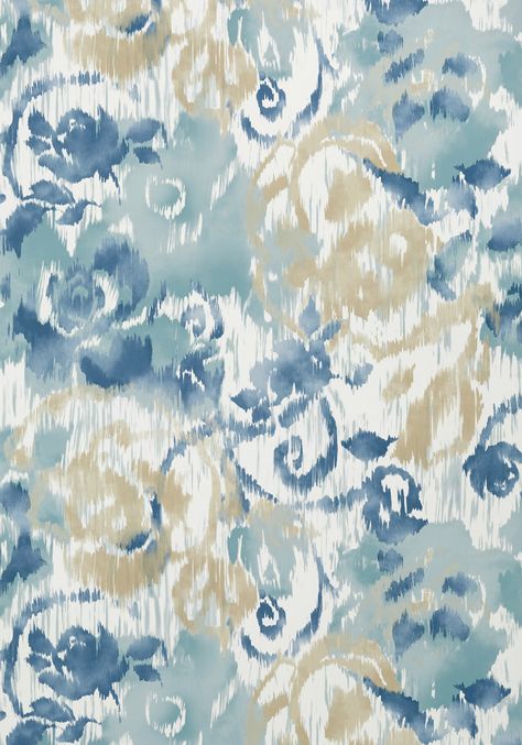 WATERFORD FLORAL, Aqua and Blue, T24343, Collection Bridgehampton from Thibaut Watercolor Ikat Pattern, Construction Wallpaper, Rhythm Art, Thibaut Wallpaper, Textile Prints Design, Digital Texture, Textile Pattern Design, Download Cute Wallpapers, Ikat Pattern