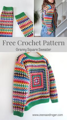 Crochet Jumper Pattern, Crochet Granny Stitch, Square Sweater, Granny Square Haken, Granny Square Sweater, Crochet Hoodie, Crochet Jumper, Crochet Sweater Pattern Free, Pull Crochet