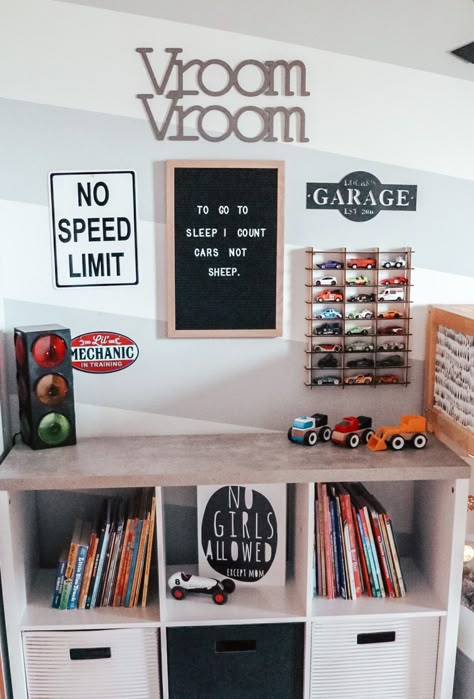 Cars Theme Boys Bedroom, 2 Toddler Boys Room Ideas, Baby Boy Room Inspiration, Boy Room Storage Ideas, Toddler Boy Paint Room Ideas, Boys Bedroom Ideas Cars, Car Toddler Room, Cozy Bedroom Wall, Toddler Room Makeover