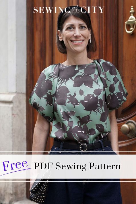 Get this Free PDF Sewing Pattern when you subscribe to my weekly newsletter! The Manhattan PDF Sewing Pattern  is an easy fitting a-line pullover top and dress featuring pleated raglan sleeves with fullness gathered into an inner lining, a neck facing, and keyhole button closure at back with optional bow trim. Designed for light to medium weight wovens, the Manhattan is a stylish addition to your wardrobe! Raglan Dress Pattern, Raglan Tshirt Pattern, Raglan Top Pattern, Blouse Pattern Free, Raglan Tshirt, Dress Pdf Pattern, Free Sewing Pattern, Free Pdf Sewing Patterns, Raglan Top