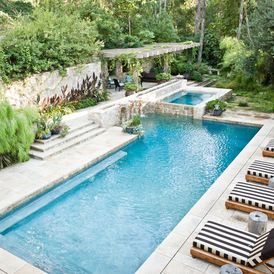 mediterranean pool by MTLA- Mark Tessier Landscape Architecture Mediterranean Pool, Pool Pergola, Concrete Swimming Pool, Backyard Covered Patios, Rectangular Pool, Pergola Design, Backyard Pergola, Backyard Pool Designs, Swimming Pools Backyard