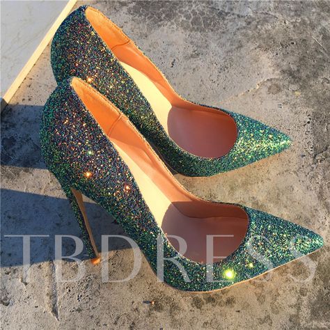 Classy Heels, Sparkly Pumps, Flat Piercing, Green High Heels, Glitter High Heels, Ivory Wedding Shoes, Yule Ball, Heels Stilettos, Womens Stilettos