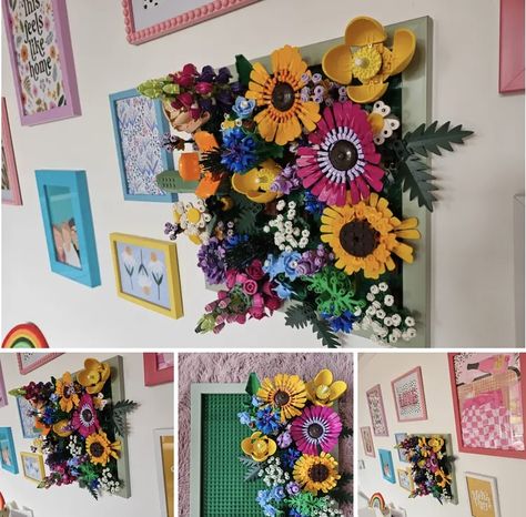 Lego Flower Wall Display, Lego Flowers Display, Lego Flower Wall, Lego Flower Display, Lego Greebling, Lego Art Wall, Lego Wall Art, Lego Room Decor, Lego Wedding