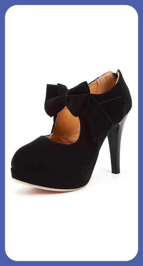 Price:	$17.99 - $29.99 Mostrin Fashion Vintage Womens Small Bowtie Platform Pumps Ladies Sexy High Heeled Shoes Black Velvet Shoes, Vintage Pumps, Closed Toe Heels, Dressy Shoes, Black Platform Heels, Platform High Heels, Moda Vintage, Black High Heels, High Heels Stilettos