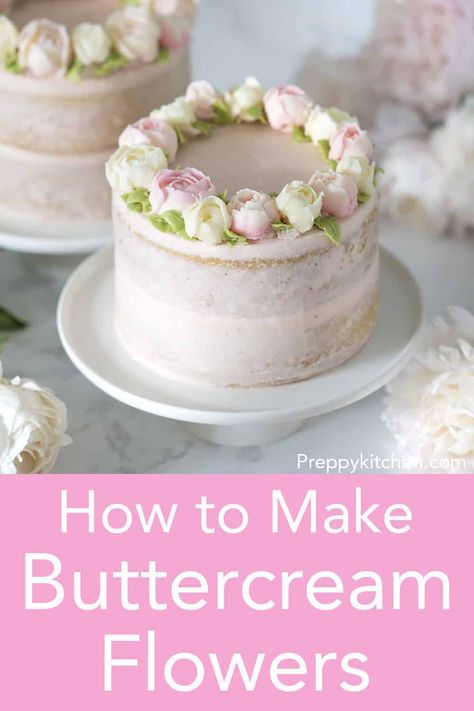 Making buttercream flowers elevate any dessert and making them is much easier than you think. The most important things to have are the right piping tips, buttercream that's the correct consistency and a little patience. Flower Cupcakes Russian Tips, How To Make Flowers With Icing, Mini Flower Cake, Elegant Deserts, Easy Buttercream Flowers, Russian Cake Decorating, Buttercream Flowers Tutorial, Russian Cake, Cake Decorating Flowers