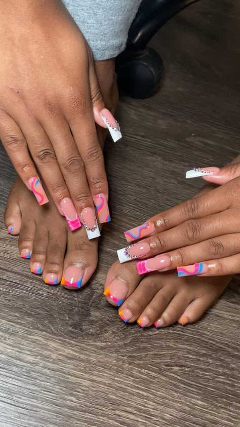 Hands And Toes Nails Matching, Acrylic Nails And Toes Matching, Nails And Toes Matching Ideas, Acrylic Nails And Toes, Matching Nail And Toe Sets, Nails And Toes Matching, Acrylic Nails Coffin Ombre, Nails Matching, Nails And Toes