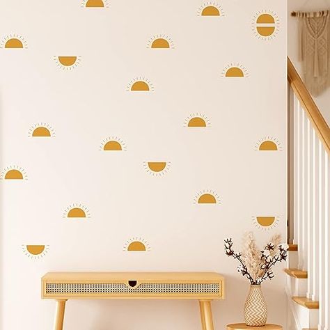 funlife Peel and Stick Boho Sunrise Wall Decals, Self Adhesive Sunshine Wall Stickers Rustic Country, PVC Yellow Orange Half Sun Wall Art Stickers for Kids Bedroom Playroom Nursery Room Home Decor Decal Boho Decals, Dresser Kids, Wall Dresser, Orange Nursery, Half Sun, Boho Kids Room, Nursery Wall Stickers, Kids Bed, Kid's Bedroom