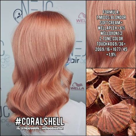 Peach Hair Formula Wella, Copper Formula, Pastel Pixie Hair, Pastel Pixie, Wella Hair Color, Wella Color Charm, Hair Color Rose Gold, Peach Hair, Hair Color Formulas