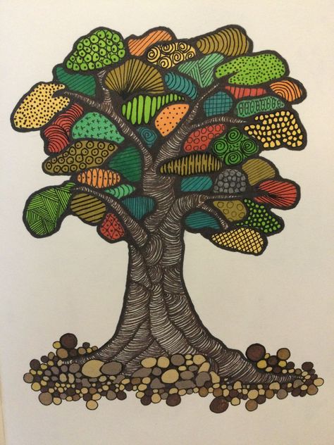 Zentangle Trees, Earth Art Drawing, Tree Doodle, Zen Doodle Art, Watercolor Sketching And Journaling, Easy Doodle Art, Zentangle Drawings, Earth Art, Doodle Art Designs