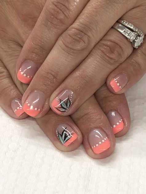 Coral Tropical Summer French Gel Nails Vacation Nails French Tips Tropical, French Tip Beach Nail Designs, Summer French Manicure Designs, Tropical French Tip Nails, Beach French Tip Nails, Nails For Florida, Tropical Vacation Nails Simple, Uñas Color Coral, Coral Gel Nails