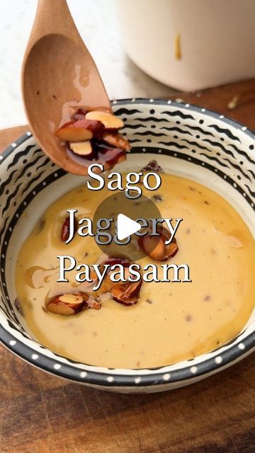 Karan Gokani on Instagram: "INDIAN 101: SAGO JAGGERY PAYASAM  Rounding off this segment of South Indian food on Indian 101 with this easy vegan dessert inspired by Payasams from the South.   Substitute some rice for the sago if you can't find any.   1/2 cup sago 2 cups water  1 cup coconut milk  1 tbsp raisins  2 green cardamoms 1 tsp sugar  2 tbsp jaggery, or more to taste Pinch of salt  1 tbsp coconut oil 2 tbsp almonds  Pinch of saffron (optional)  Full instructions in the video.   Enjoy!   #indian101 #indianfood #indianrecipes #southindianfood #food #recipe #instafood #basmati #rice #lemonrice" South Indian Desserts, Vegan Indian Dessert, Sago Dessert, Jaggery Recipes, Sago Recipes, Indian Vegetable Recipes, Easy Vegan Dessert, Types Of Desserts, Lemon Rice