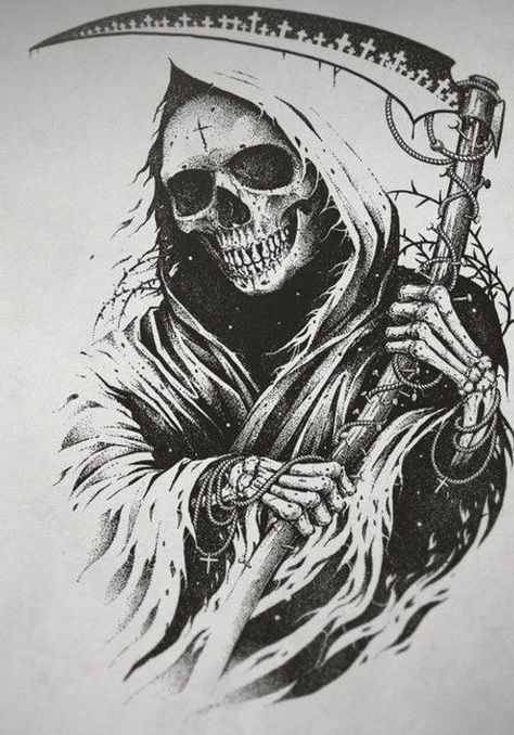 Grim Reaper Drawing, Reaper Drawing, Evil Skull Tattoo, Grim Reaper Tattoo, Reaper Tattoo, Skull Sleeve Tattoos, Grim Reaper Art, Skull Art Drawing, Skulls Drawing