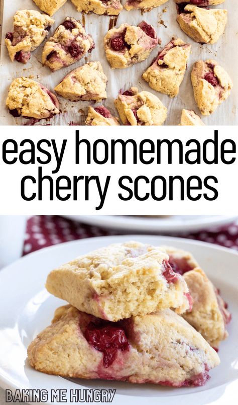 This Cherry Scones Recipe is the perfect breakfast treat. Made using simple ingredients, these sweet scones are sure to be the best part of your day. Use this homemade cherry scones recipe to wow your tastebuds - and don't forget to pair it with a cup of coffee or tea. Sourdough Cherry Scones, Sour Cherry Scones, Savory Scone Recipes, Fruit Scones Recipe Easy, Cherry Scones Recipe Easy, Easy Scones Recipe 3 Ingredients, Best Scones Recipe Ever, Drop Scones Recipe, Cherry Scones Recipe