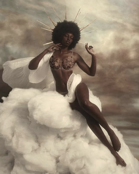 Hunter Floats by A.J. Hamilton Floating Poses Reference, Floating Pose, Floating Woman, Baroque Portrait, Woman Floating, Painting Model, Goddess Aesthetic, Afrikaanse Kunst, Black Goddess