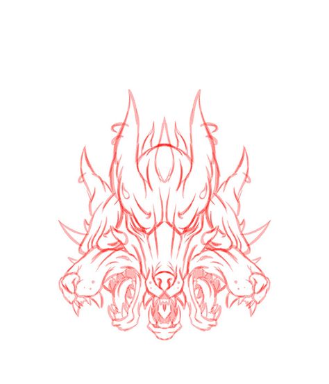 3 Headed Dog Tattoo Design, Cerberus Tattoo Minimalist, Cerebus Dog Tattoo Design, Hellhound Tattoo Design, Cerebus Dog Tattoo Traditional, Cerebus Dog Drawing, Three Headed Dog Tattoo Greek Mythology, 3 Headed Dog Tattoo Greek, Cerberus Tattoo Design Simple