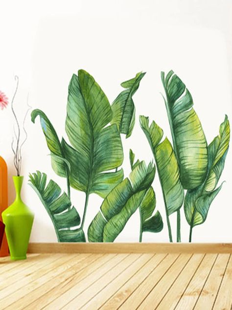 Leaf Print Wall StickerI discovered amazing products on SHEIN.com, come check them out! Safari Theme Nursery, Wall Painting Decor, Wall Stickers Living Room, Plant Painting, Wall Stickers Home, Green Home Decor, Wall Decor Stickers, Mural Wall Art, Plant Print