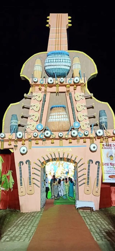 Ganesh Puja Pandal, Pandal Durga Puja, Durga Pandal Decoration, Durga Puja Pandal, Pandal Decoration, Puja Pandal, Gate Decoration, Sanskrit Mantra, Wedding Stage Design