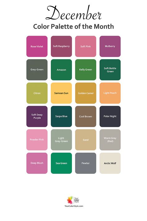 Color Palette of the Month - December 2022– Your Color Style December Colors Palette, December Colour Palette, Makeup Looks Olive Skin, December Color Palette, Style Development, February Colors, August Colors, Your Color Style, Polar Night