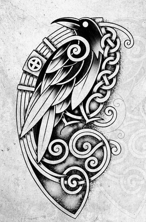 Viking Ornament Tattoo, Celtic Pumpkin Carving, Pagan Tattoo Men, Welsh Celtic Tattoo, Ac Valhalla Tattoo, Viking Crow Tattoo, Nordic Snake, Nordic Drawings, Nordic Art Vikings