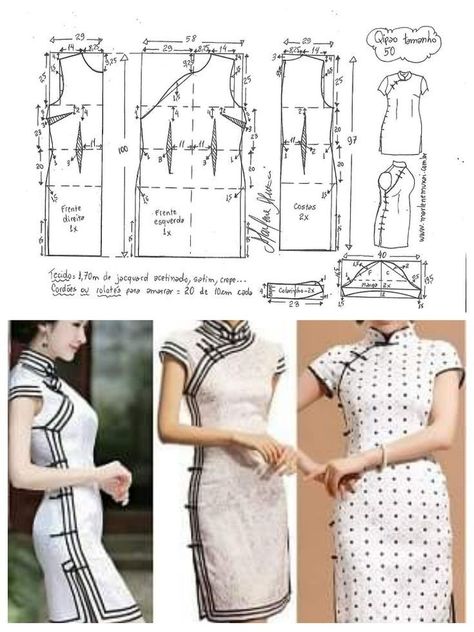 Qipao Sewing Pattern, Chinese Dresses Pattern, Cheongsam Pattern, Learn Sewing, Qipao Pattern, Clothing Pattern Design, Patron Vintage, Chinese Style Dress, Fashion Design Patterns