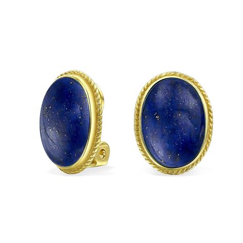 Gold Plated 925 Sterling Gemstone Oval Bezel Set Silver Rope Alloy Clip On Earrings Carat Size Chart, Lapis Jewelry, Cz Jewelry, Exquisite Jewelry, Oval Cabochon, Turquoise Earrings, Bling Jewelry, Silver Turquoise, Gold Plated Sterling Silver