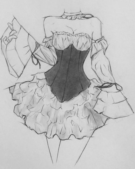 Dress Idea Drawing, Sketch Of Dress, Clothing Sketches Reference, Fashion Designs Draw, Designer Sketches Fashion, Sketch Ideas Clothes, How To Sketch Clothes, How To Draw Fashion, Cute Dresses Drawing