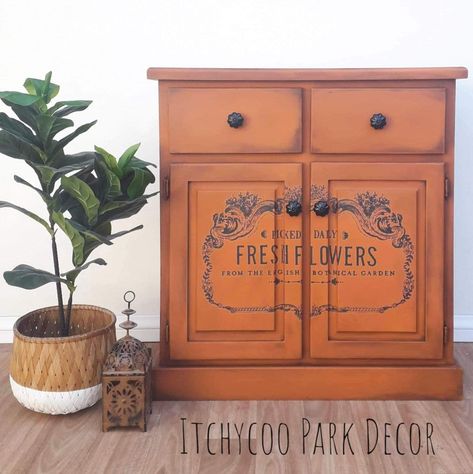 Annie Sloan Barcelona Orange, Burnt Orange Painted Furniture, Orange Chalk Paint Furniture, Burnt Orange Furniture, Orange Painted Furniture, Flowers Furniture, Annie Sloan Chalk Paint Colors, Lost Silver, Painted Furniture Ideas