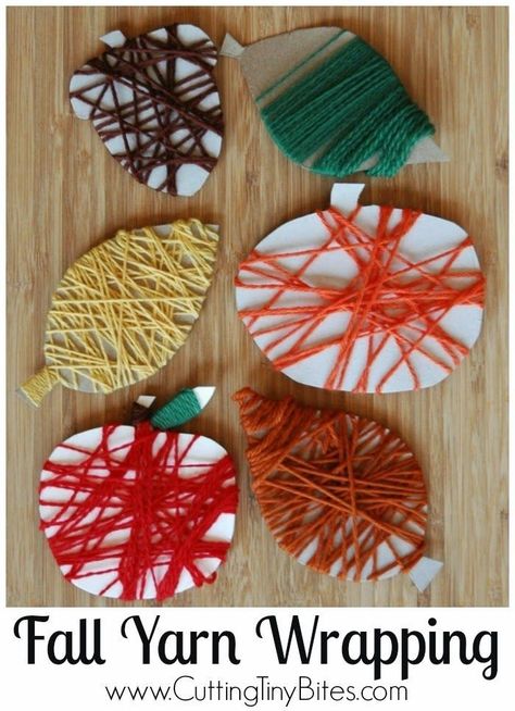 Yarn wrapping - this would work for any season or theme if you change the shape and yarn color! Yarn Wrapping, Tiny Bites, Autumn Activity, Preschool Fine Motor, Montessori Preschool, Easy Fall Crafts, Harvest Party, Autumn Activities For Kids, Elementary Activities