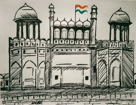 Sketch Red Fort Sketch, Diy Pop Up Book, Diy Pop, Building Sketch, Red Fort, Build A Fort, Art Worksheets, Pencil Drawings Easy, Golden Temple