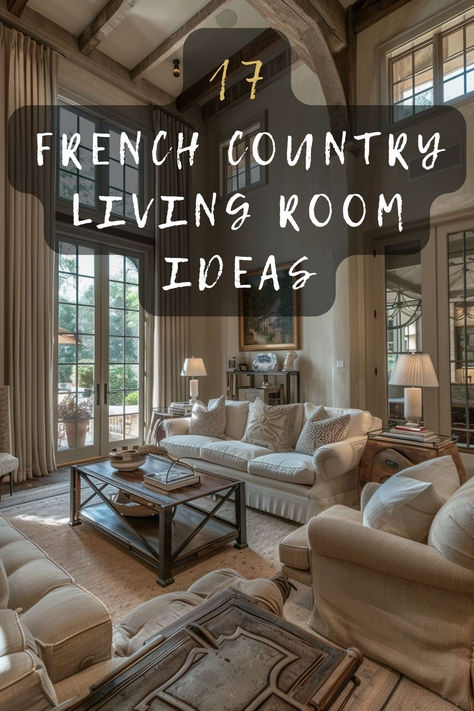 Looking for charm? Check out these 17 French country living room ideas that add a touch of rustic elegance to your space. Click to see them all! 🛋️🇫🇷 #FrenchCountry #LivingRoomDecor #HomeStyle #InteriorDesign #RusticCharm French Country Mantel Decorating Ideas, White French Living Room, French Farmhouse Style Living Room, Large Sitting Room Ideas, French Country Fireplace Ideas, French Modern Living Room, Modern French Living Room, Country French Decorating, French Decorating Ideas