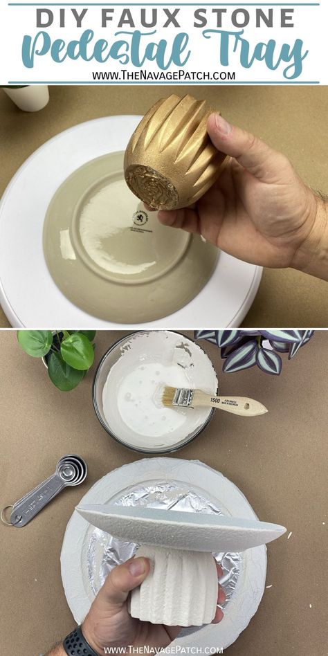 Pedestal Tray Diy, Diy Pedestal Candle Holders, Plate Candle Holder Diy, Dollar Store Furniture Diy, Dollar Tree Upcycle, Candle Pedestal Ideas, Diy Pedestal Vase, Diy Pedestal Tray, Pedestal Bowl Diy