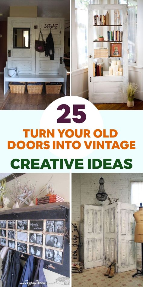 Transform the look of your home with a hint of rustic allure by recycling old doors into enchanting decorative items! Unearth inventive concepts for repurposing doors and infuse personality into your living area. Explore the world of vintage home decor through upcycled furniture projects. Using Doors As Decor, Repurpose Antique Door, Antique Door Decor, Chiffarobe Repurposed, Old Wood Doors Repurposed, Repurpose Closet Doors, Repurpose Doors Ideas Diy, Old Doors Repurposed Ideas, Old Door Decorating Ideas