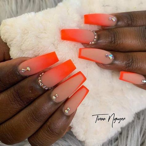 Bright Summer Acrylic Nails, Neon Orange Nails, Orange Acrylic Nails, Nails Neon, Orange Nail, Long Acrylic Nails Coffin, Bling Acrylic Nails, Summer Acrylic Nails, Diamond Nails