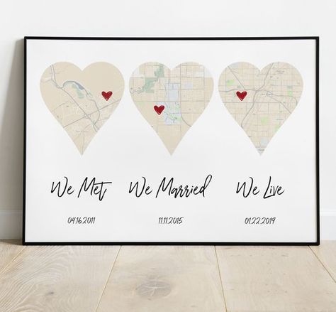 Where We Met Map Diy, Where We Met Map, Family Dates, Anniversary Ideas For Him, Diy Anniversary Gift, Anniversaire Diy, Diy Anniversary, Heart Map, First Anniversary Gifts