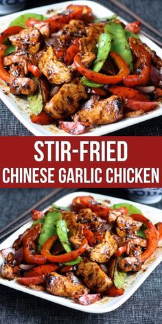 Chinese Garlic Chicken, Stir Fried Chicken, Chicken And Peppers, Chinese Garlic, Chinese Chicken Recipes, Homemade Chinese Food, Healthy Dinner Recipes For Two, Chinese Cooking Recipes, Easy Chinese Recipes