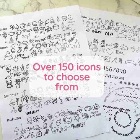 Embroidery Icons, Embroidery Journal, Drawn Icons, Journal Layouts, Printed Embroidery, Hand Embroidery Kits, Hand Drawn Icons, Embroidery Template, Hand Embroidery Kit